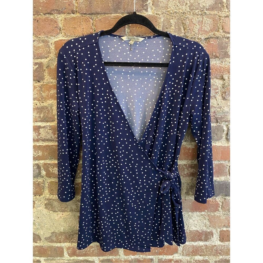 41 Hawthorn NEW Stretchy Navy/White Polka Dot Wrap Blouse Women’s Medium M